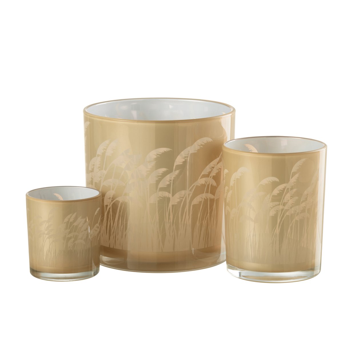 J-Line - Windlicht Pampas - Glas - Beige/Wit - Large