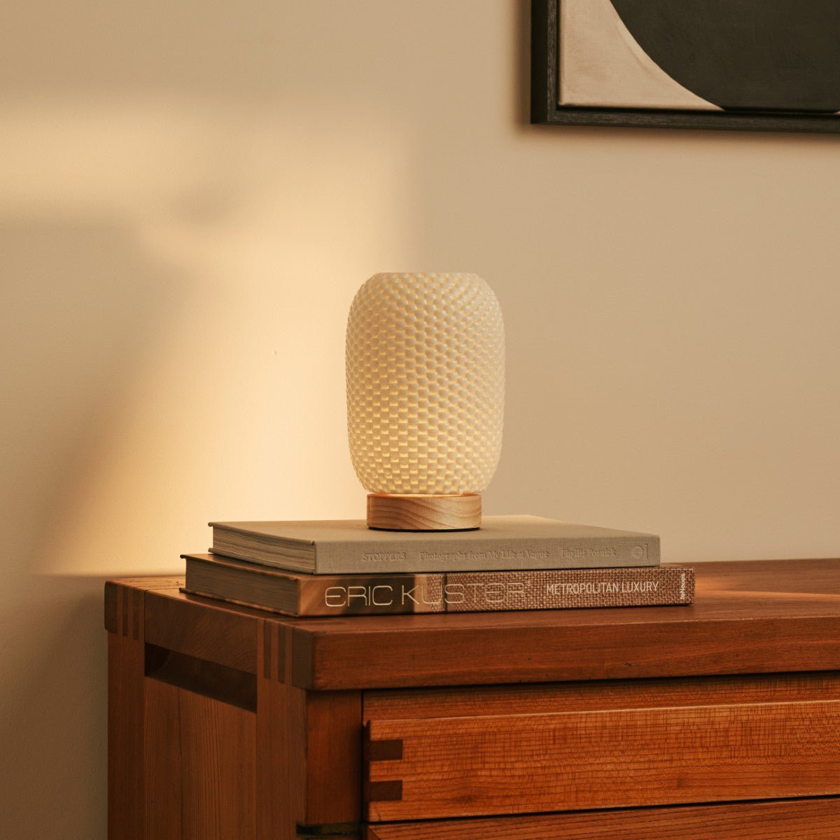 Tavellio-Amsterdam - Aurora lichtbruine draadloze tafellamp in 3D-geprinte porselein-oplaadbaar, dimbaar en tot 100 uur licht