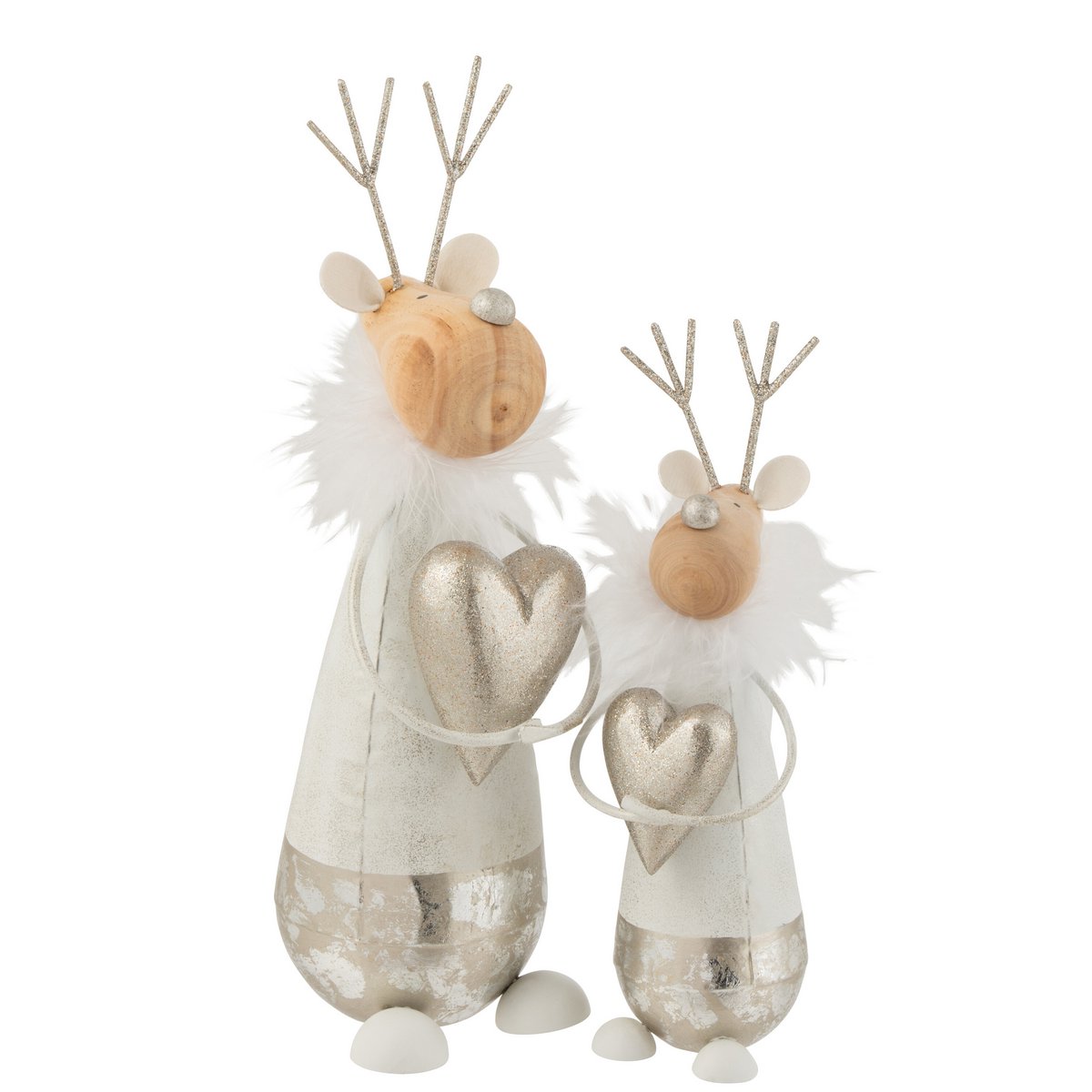 J-Line - Decoratief kerstfiguur 'Rendier' (Maat L, Wit met goud)