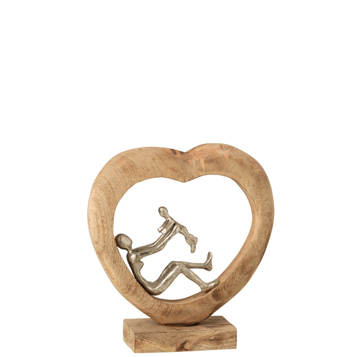 J-Line - Figuur Ouder Met Kind Hart Mangohout/Aluminium Naturel/Wit