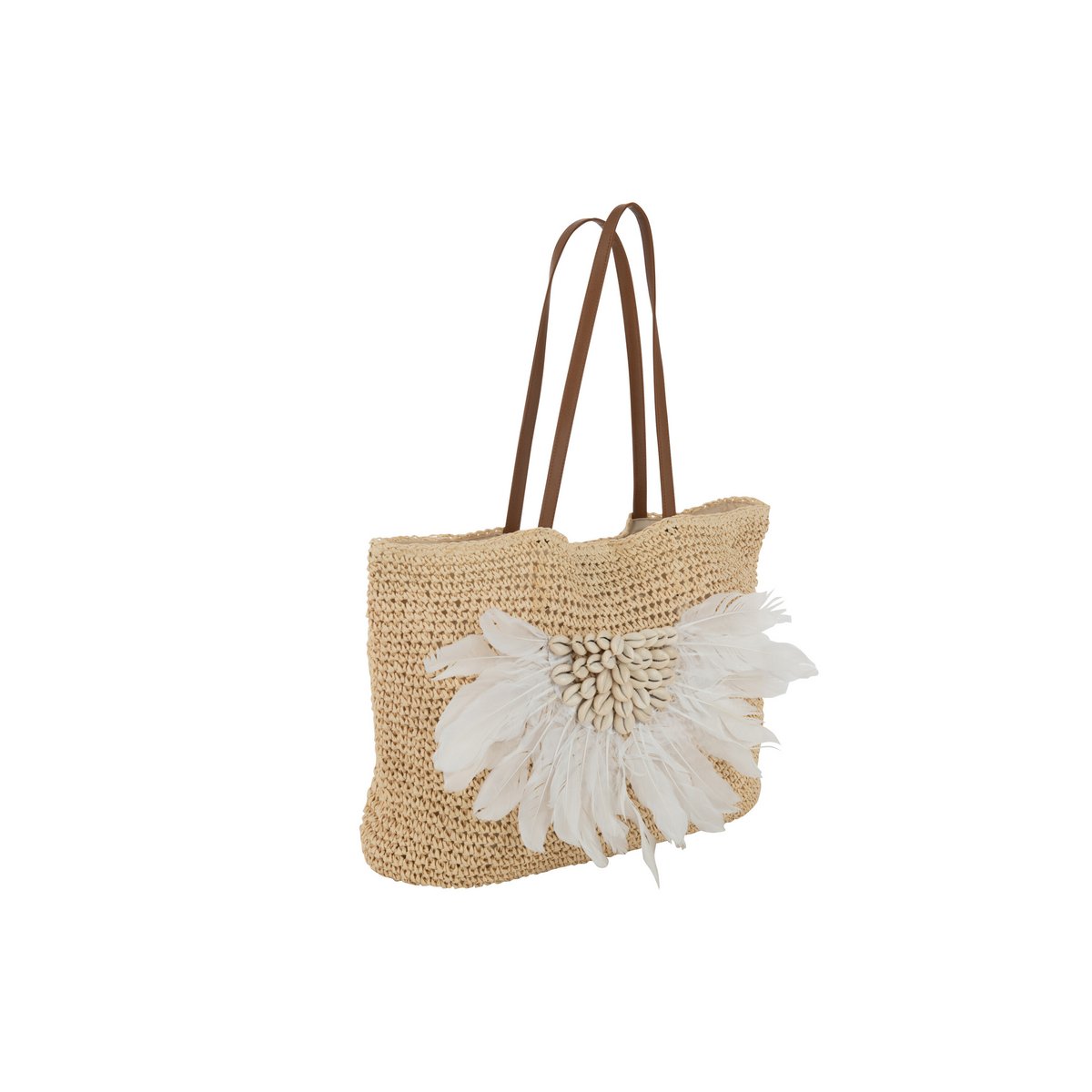 J-Line - Strandtas Met Schelpen/Veren Papier Naturel/Wit