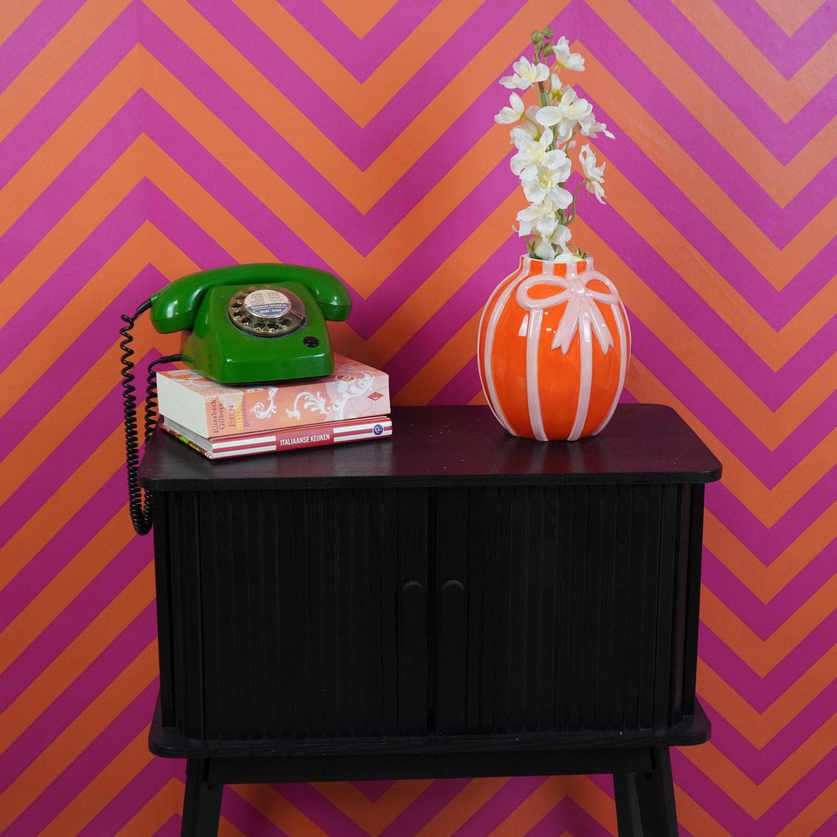 Housevitamin - Vaas - Bloemvaaslint - Oranje/roze - 17x17x17,5 cm