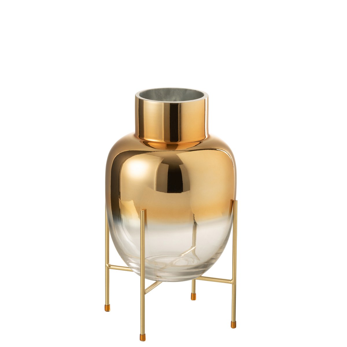 J-Line - Vaas Cylinder Op Voet - Glas - Transparant/Goud - Small