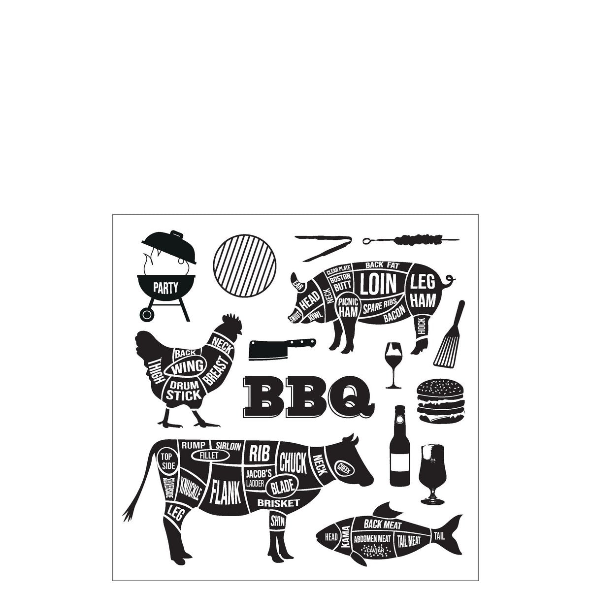 J-Line - Bbq Servetten - Papier - Wit/ Zwart - L - 20 Per Pak