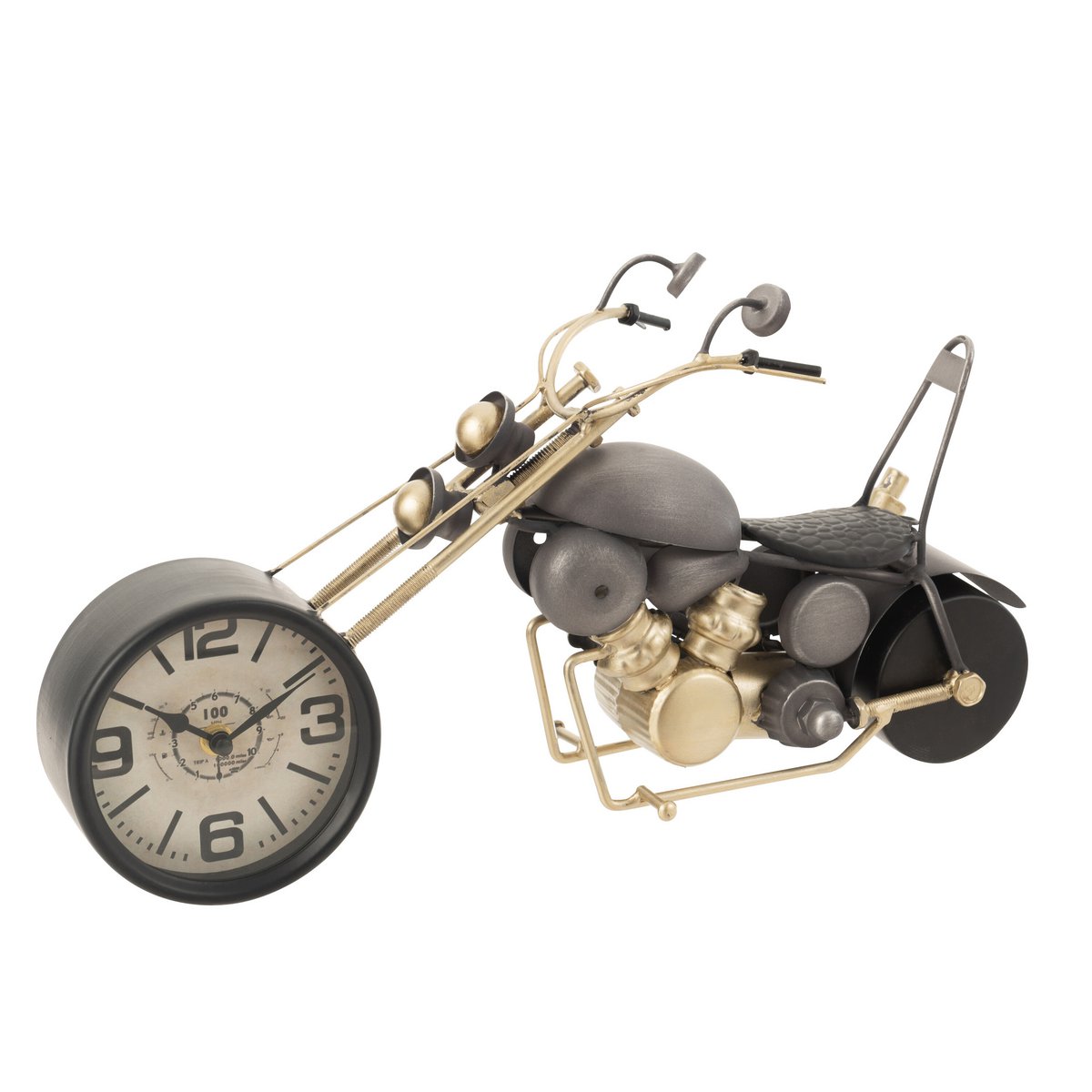 J-Line - Moto Klok - Metaal - Grijs/ Goud - S - Ø46.5cm