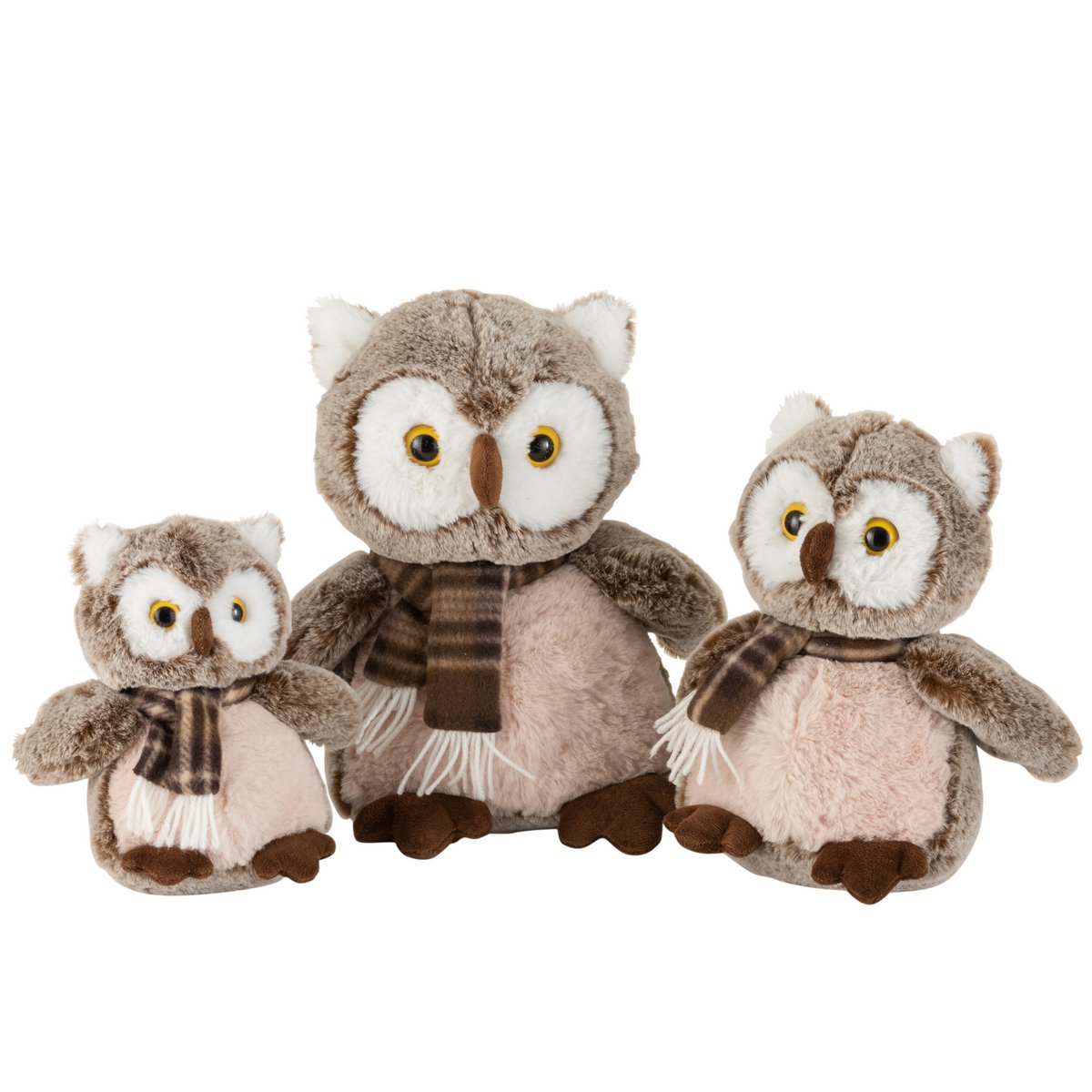 J-Line - Knuffel 'Uil met sjaal' (Maat L, Bruin)