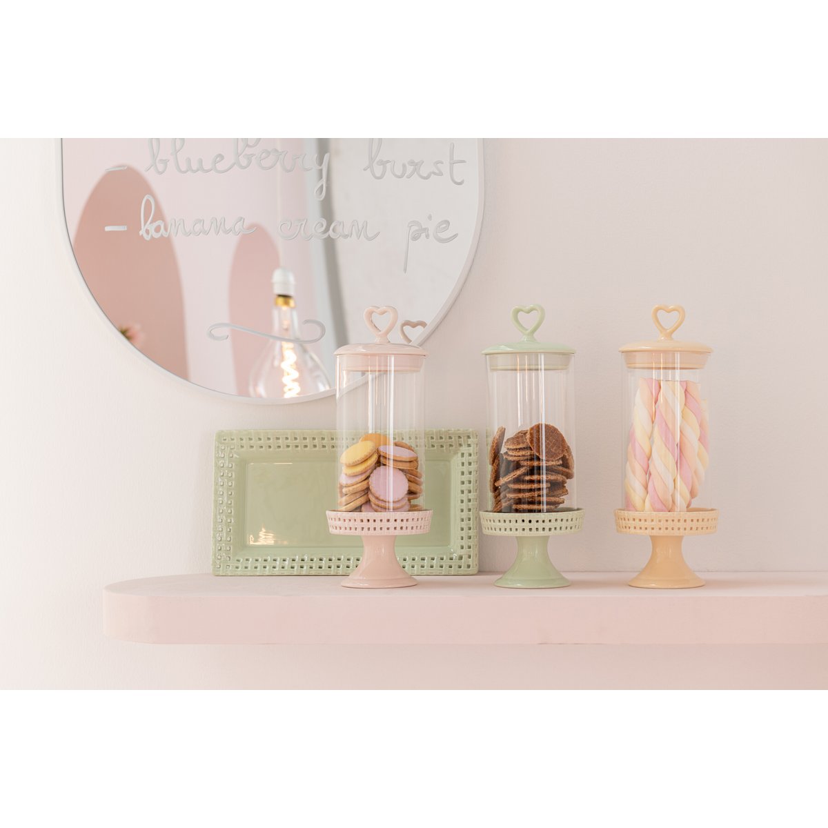 J-Line - Cake Bord Onder Glas - Taartplateau - Keramiek - Roze - M