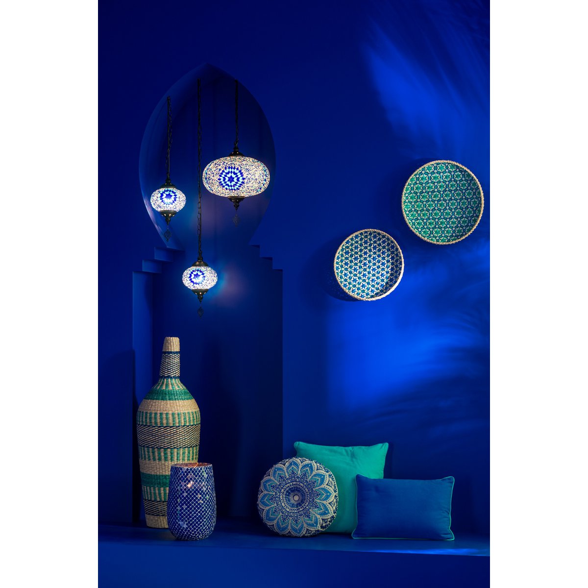 J-Line - geurkaars Mia Mozaiek - blauw - large - 230U