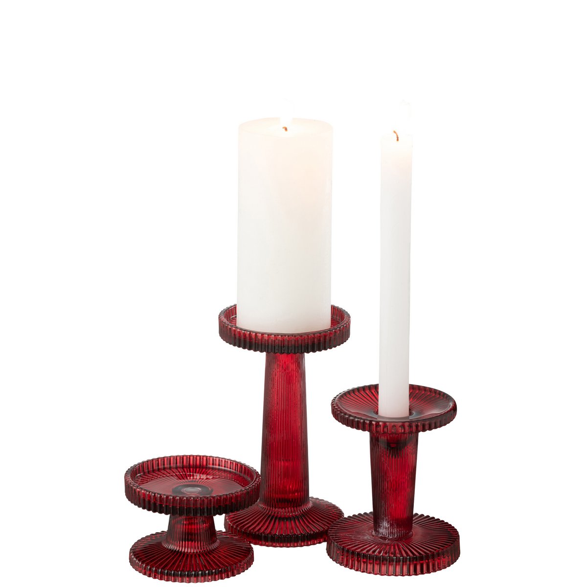 J-Line - Set Van 3 Kaarsenhouder Nelly Glas Rood