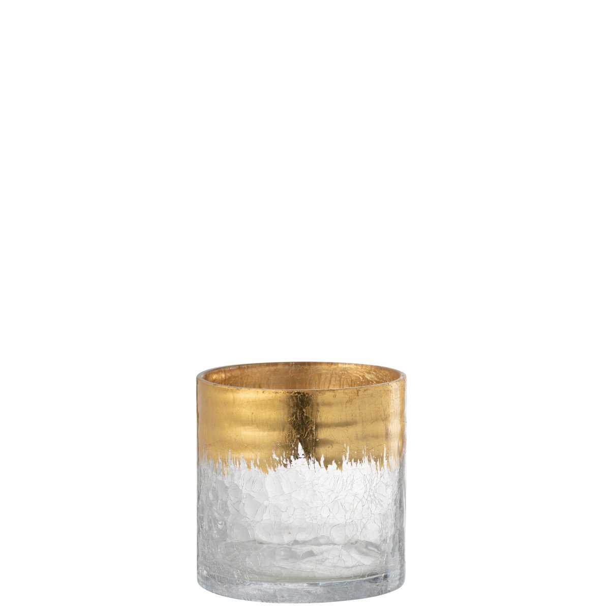 J-Line - Windlicht Crackle Glas Transparant Goud Medium