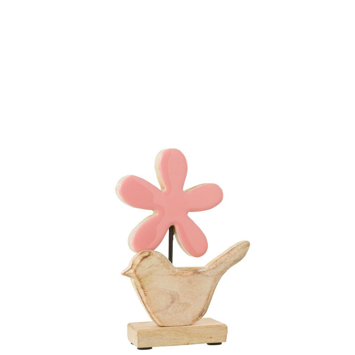 J-Line - Decoratie Konijn Met Bloem - Hout - Roze - Small