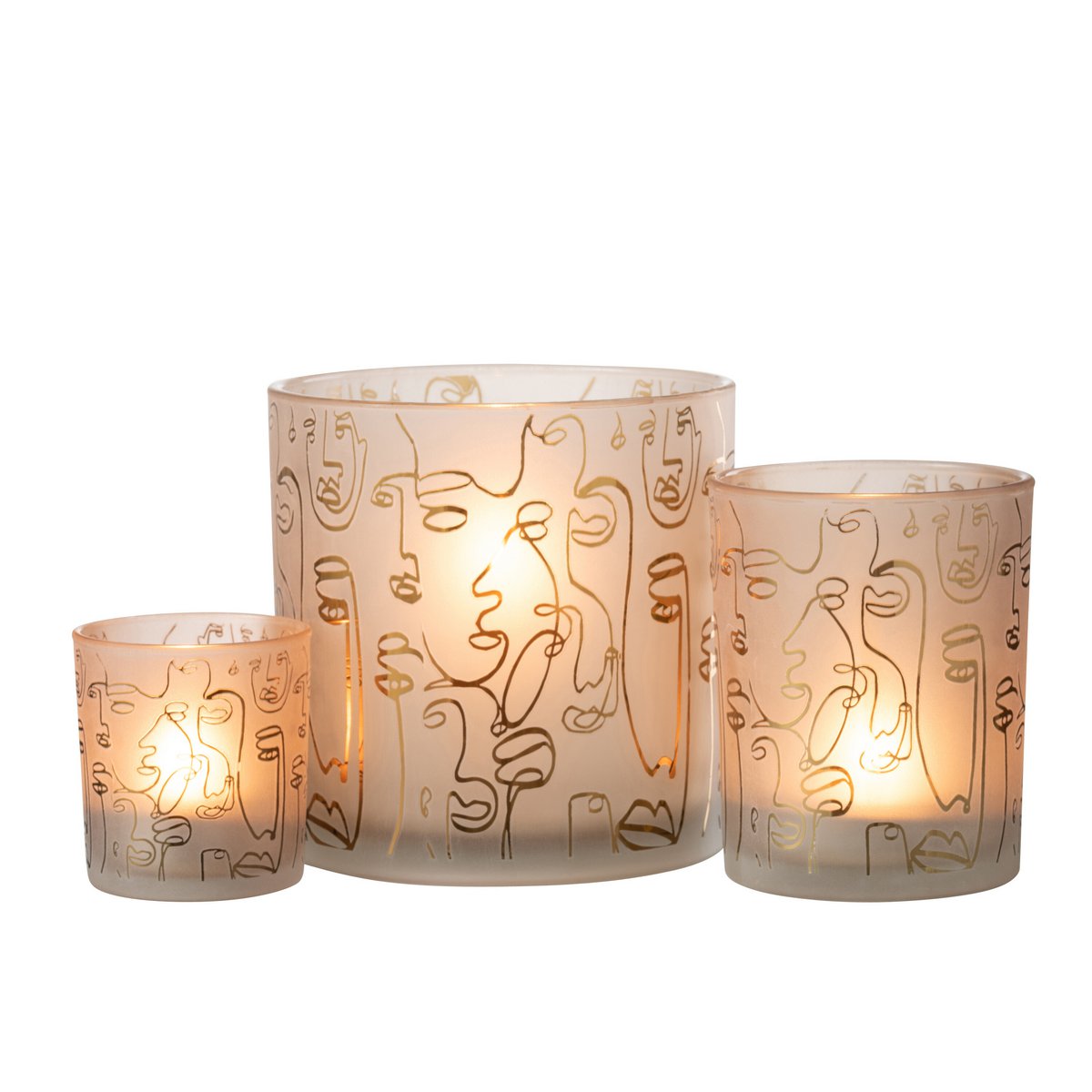 J-Line - Lantaarn Happy Faces - Glas - Beige - Groot