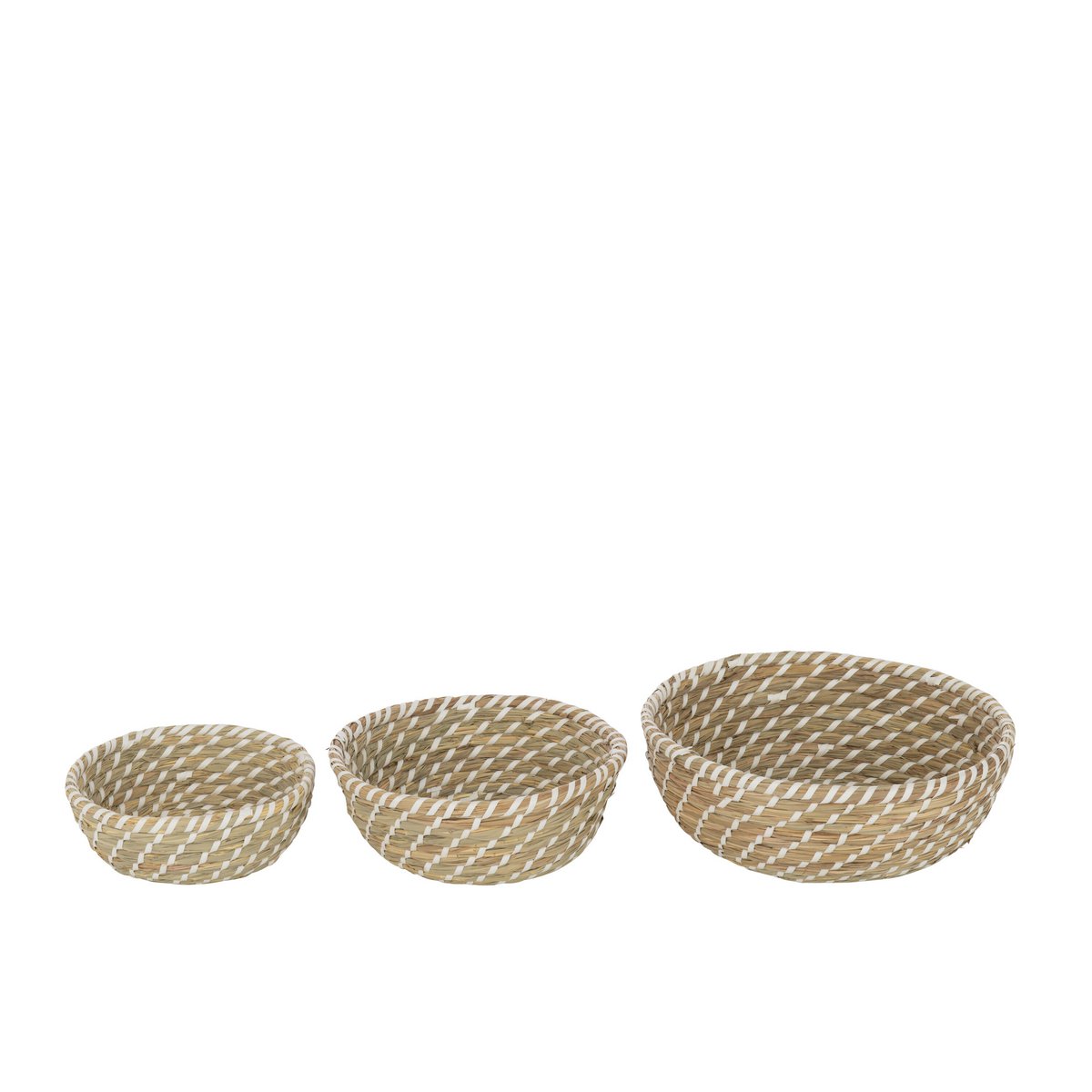 J-Line - Set Van 3 Mand Rond Stro Naturel/Wit