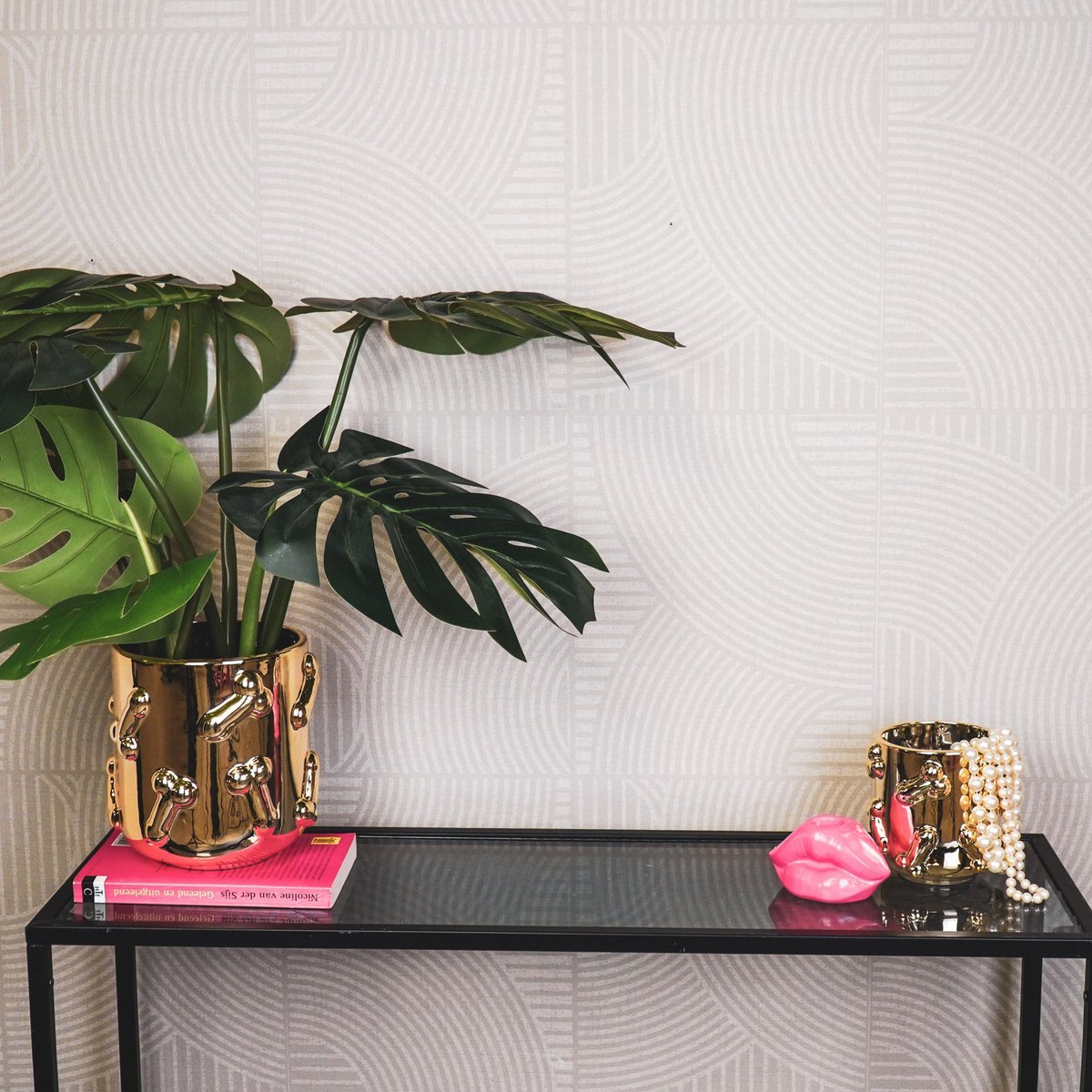 Housevitamin - Pot - Dick - Keramiek - Goud - 17,5x17,5x17,5cm