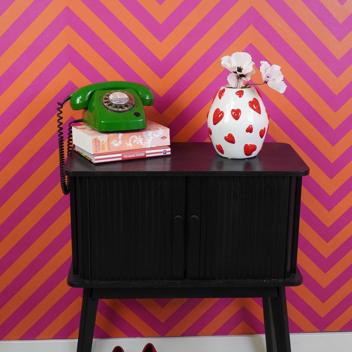 Housevitamin - Vaas - Bloemvaasharten - Wit/rood - 16x16x17,5 cm