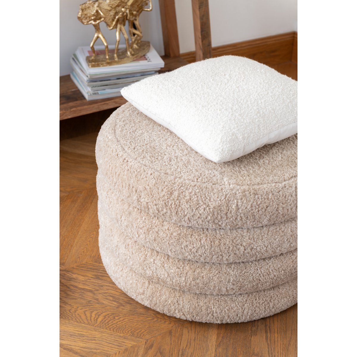 J-Line - Poef Rond Teddy Polyester Beige