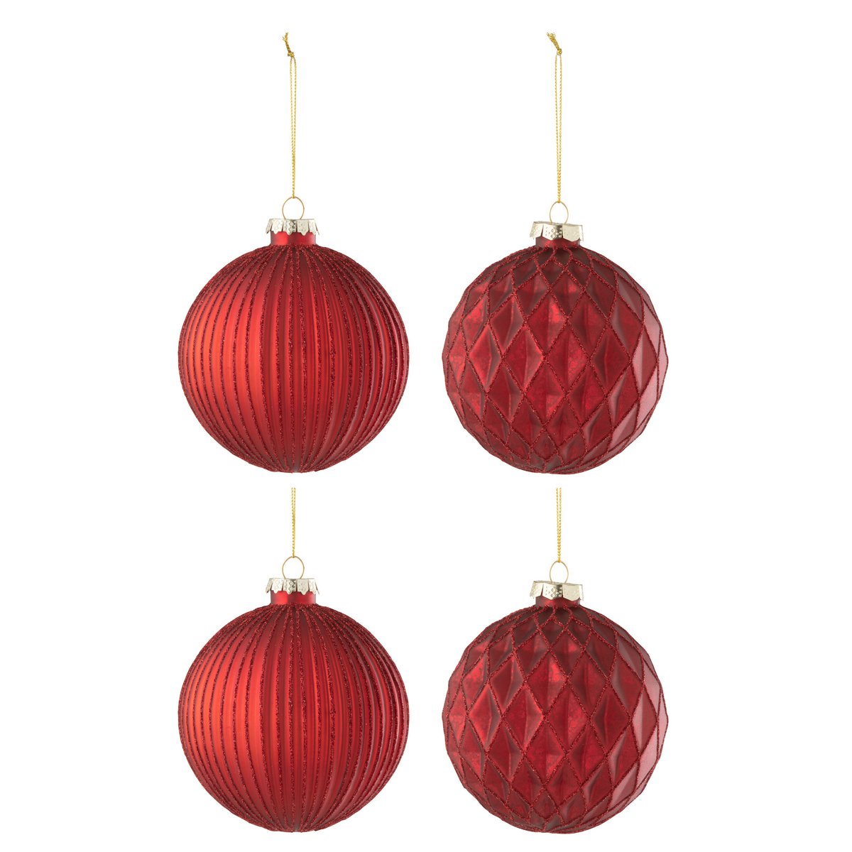 J-Line - Doos met kerstballen 'Elmsdale' (Maat L, Set van 4, Rood)