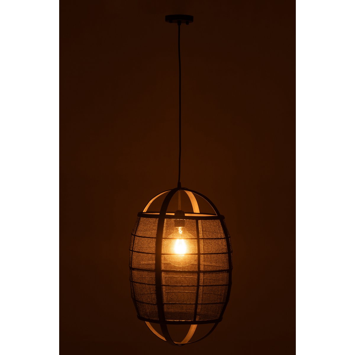 J-Line - Hanglamp Ion Linnen/Bamboe Zwart Small