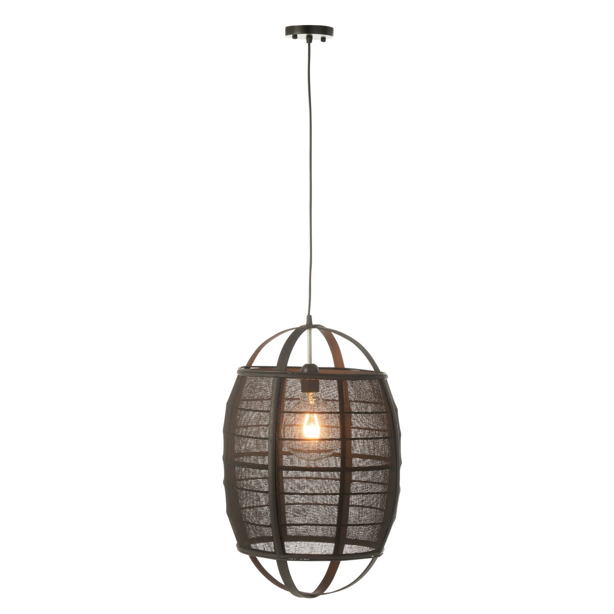 J-Line - Hanglamp Ion Linnen/Bamboe Zwart Small