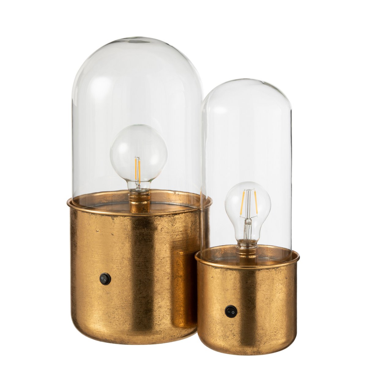 J-Line - Antiek Tafellamp - Glas/ Zink - Goud - L - LED Lichtjes