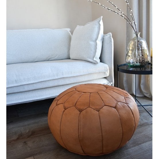 Poufs & Pillows - Leren poef - naturel bruin (XL) - gevuld geleverd