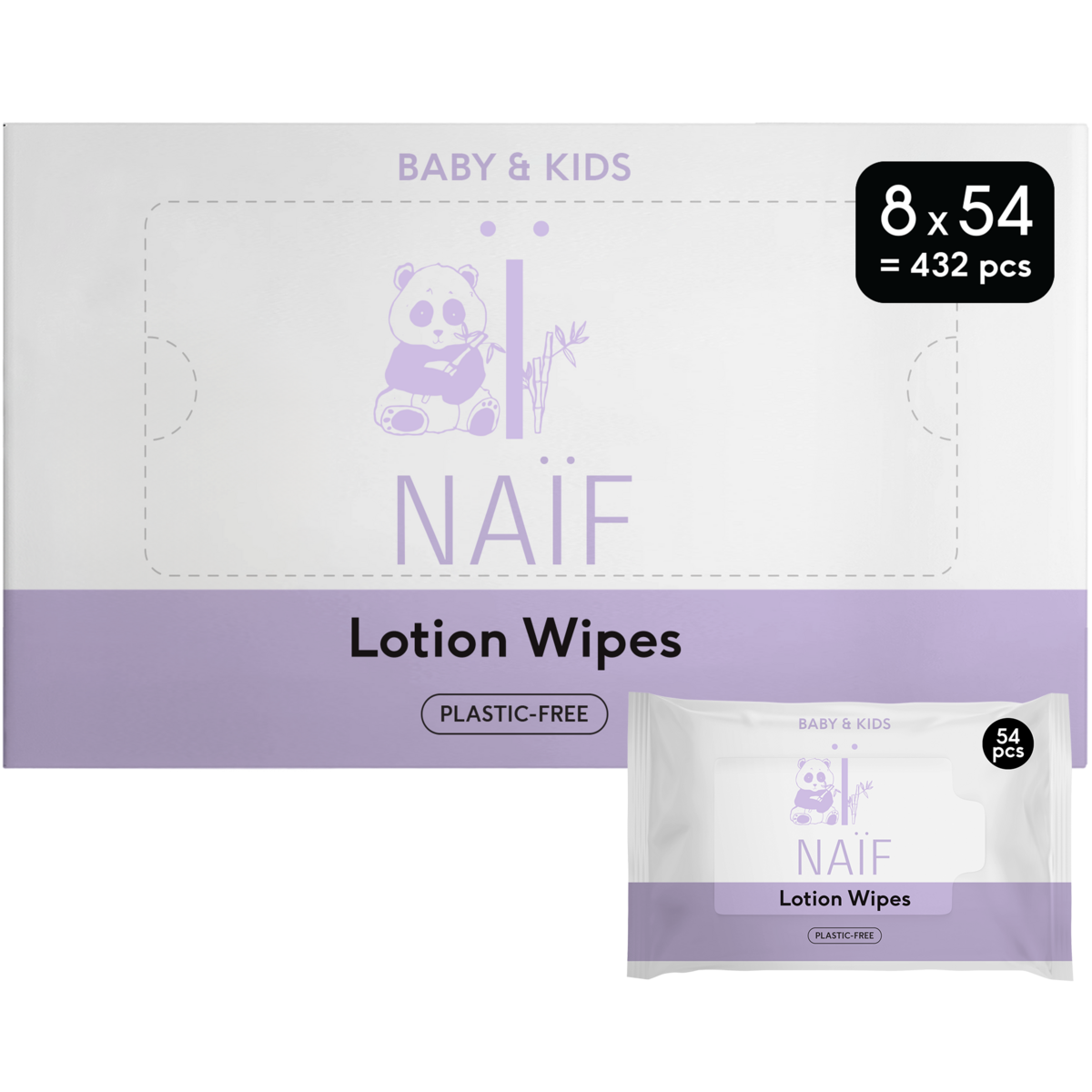 Naïf - Plasticvrije Lotion Billendoekjes voor Baby & Kids 8 packs