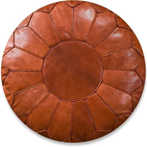 Poufs & Pillows - Leren poef - cognac glanzend (XL) - gevuld geleverd