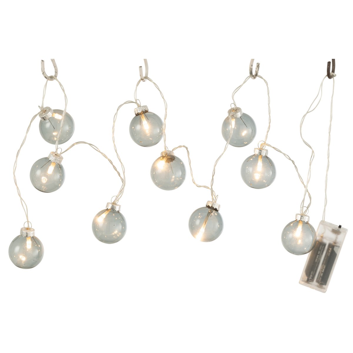 J-Line - LED-Slinger met kerstballen 'Orla Effen' (10 ballen, LED, Donkergrijs)