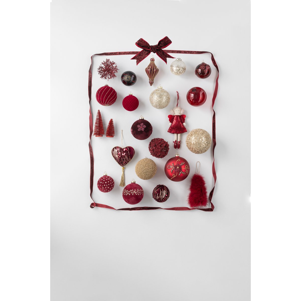 J-Line - Doos met kerstballen 'Briswick' (Set van 4, Rood)