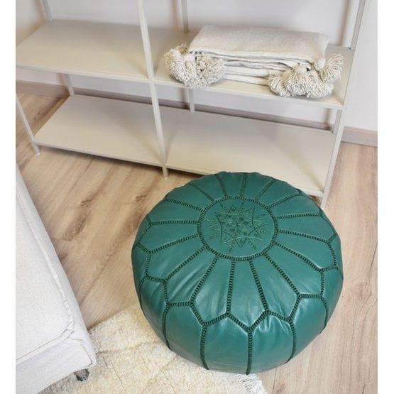 Poufs & Pillows - Leren poef - volledig groen - gevuld geleverd