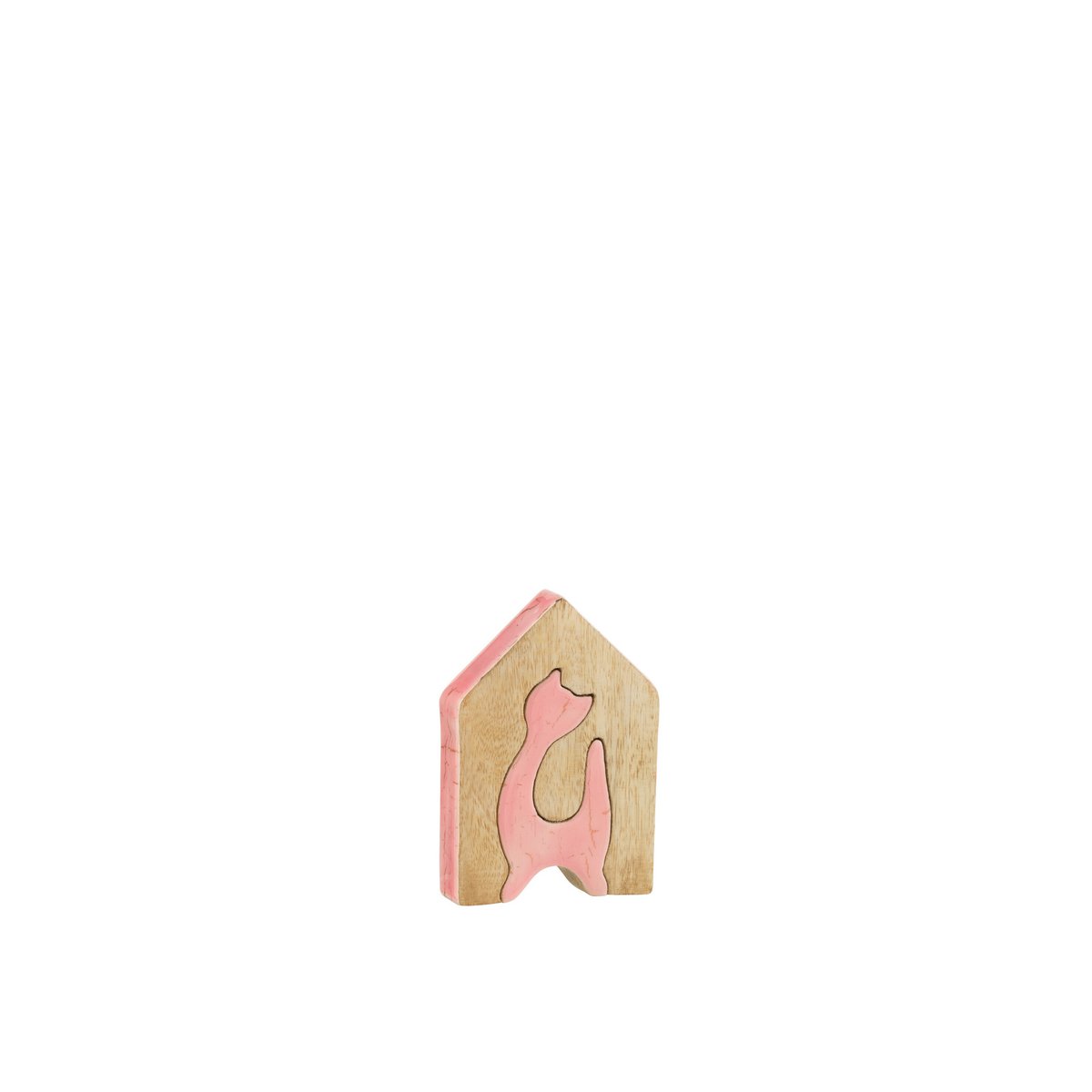 J-Line - Huis Kat - Hout - Roze/Naturel - Small