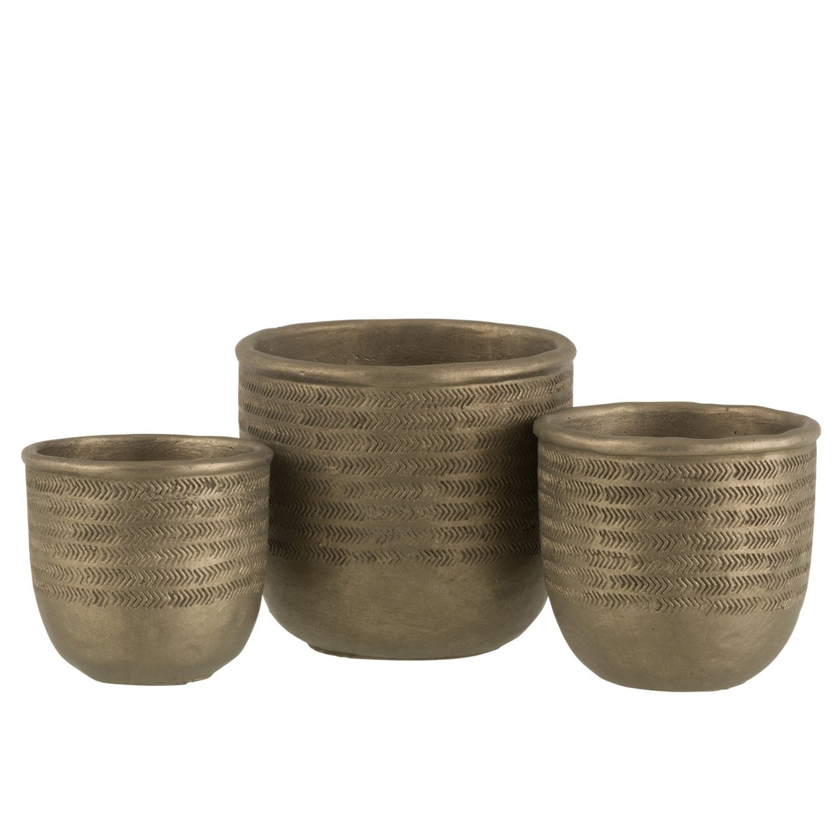 J-Line - Bloempot Chalet - Cement - Groen/ Goud - L - Ø17.5cm