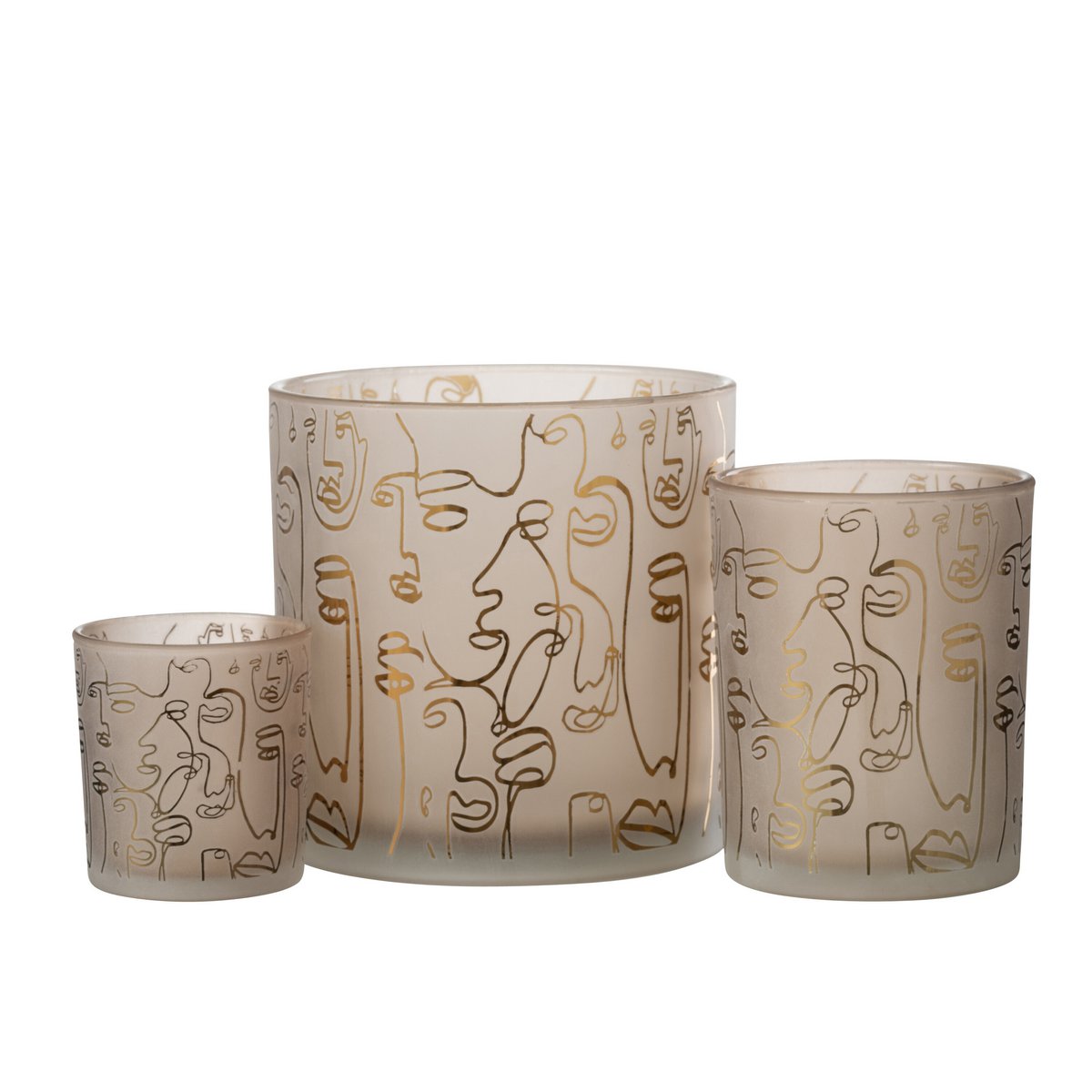 J-Line - Lantaarn Happy Faces - Glas - Beige - Groot