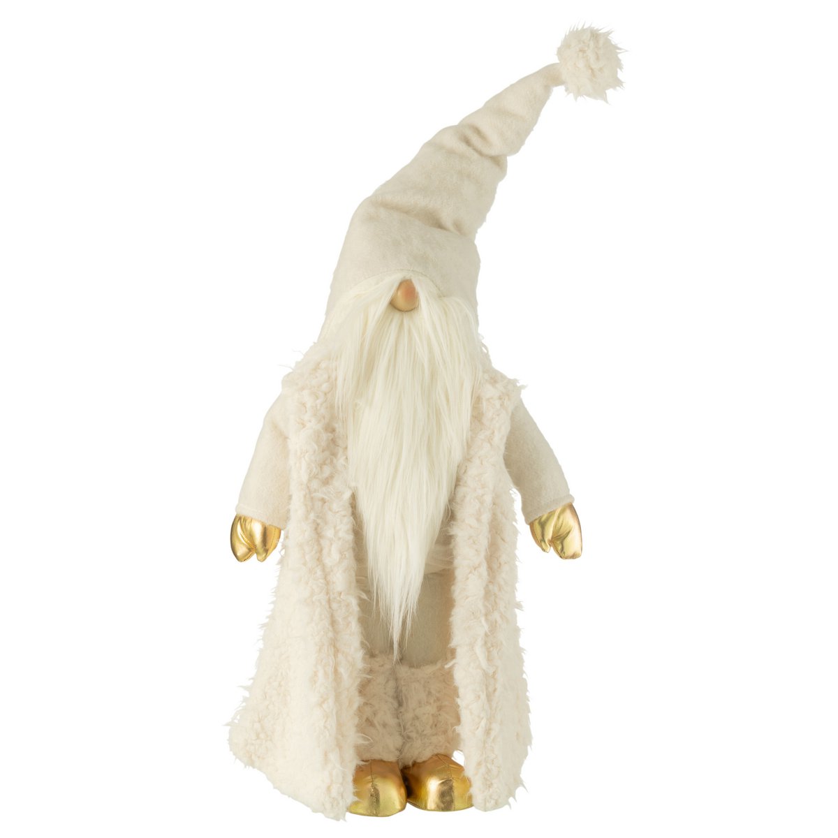 J-Line - Decoratief kerstfiguur 'Kabouter met lange jas' (Crème/Goud, Maat L)