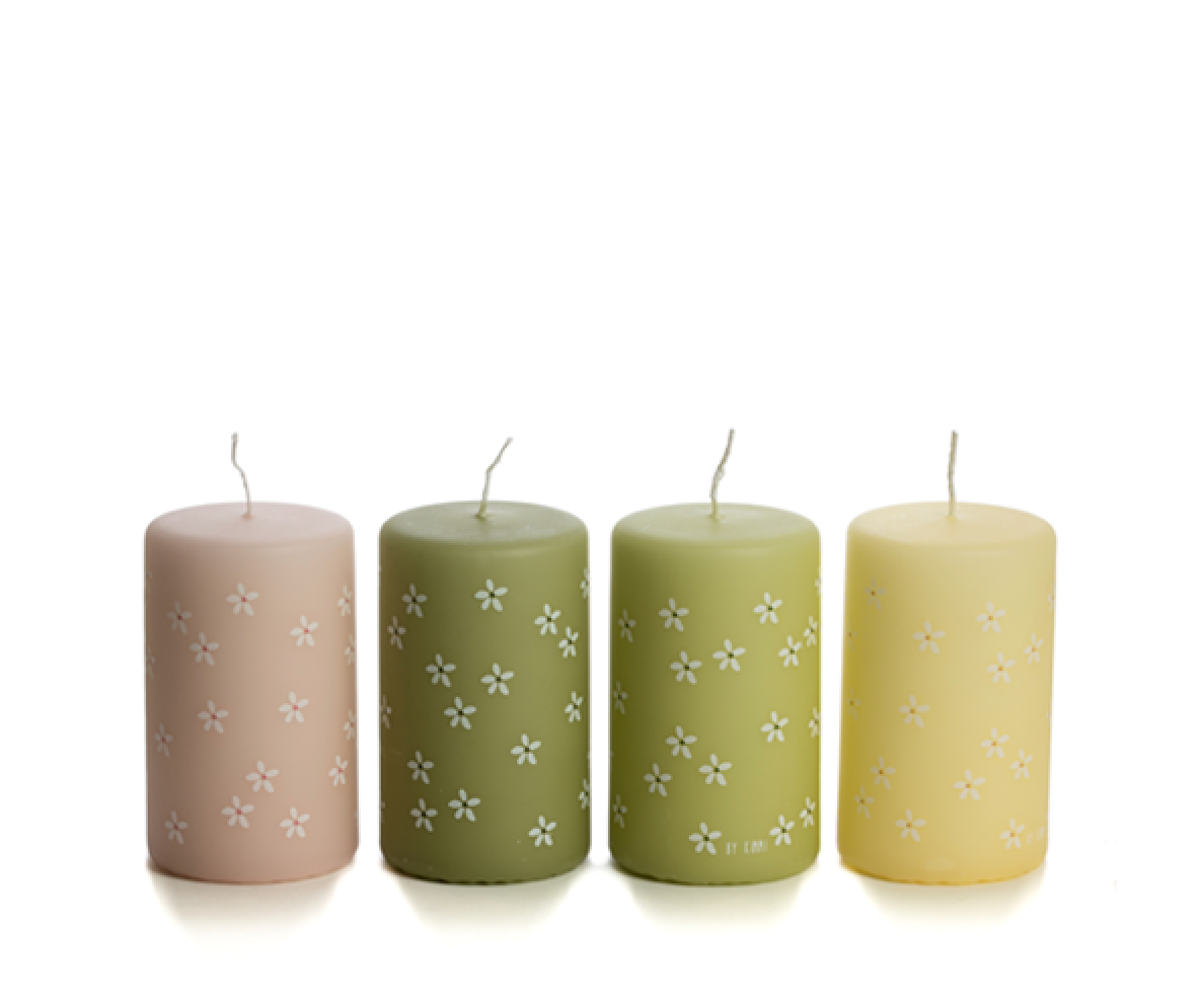 Rustik Lys - Stompkaarsen 'Flowers Spring' - Set van 4