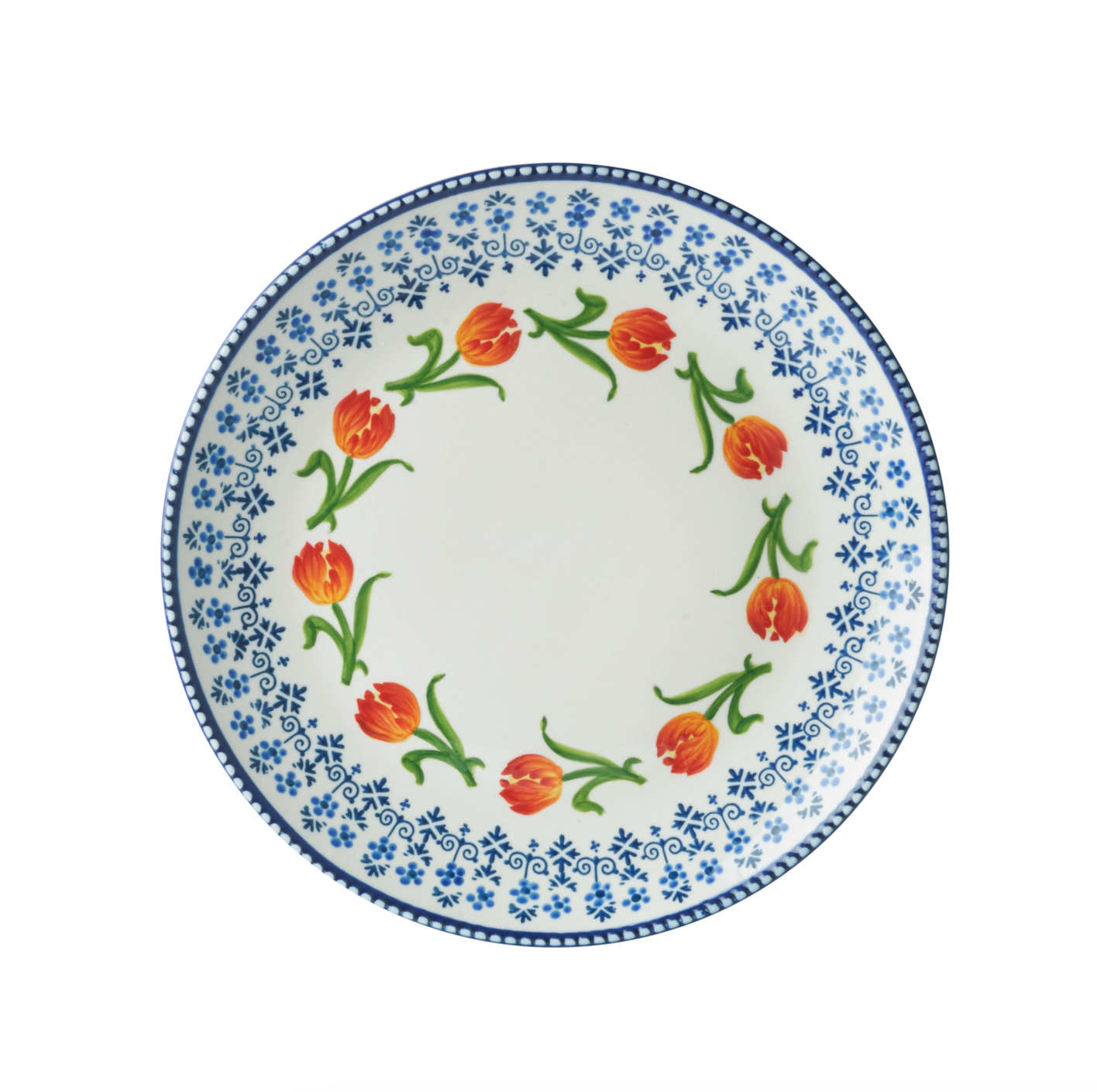 Heinen Delfts Blauw - Dinerbord 'Oranje Tulp'