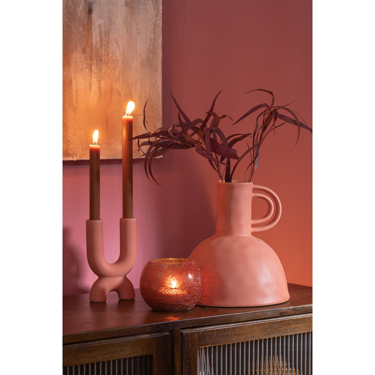 J-Line - Lantaarn Nuria Bal - Glas - Terracotta - Groot