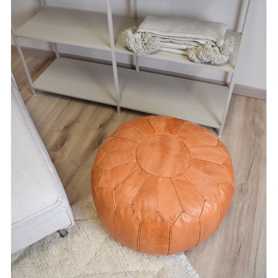 Poufs & Pillows - Leren poef - zandbruin (XL) - gevuld geleverd