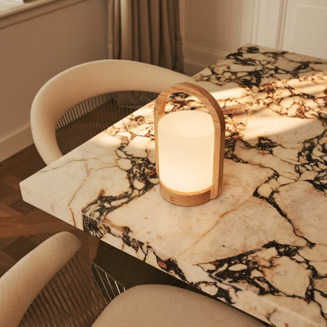 Tavellio-Amsterdam - George lichtbruine houten lamp – oplaadbaar, dimbaar en draagbaar