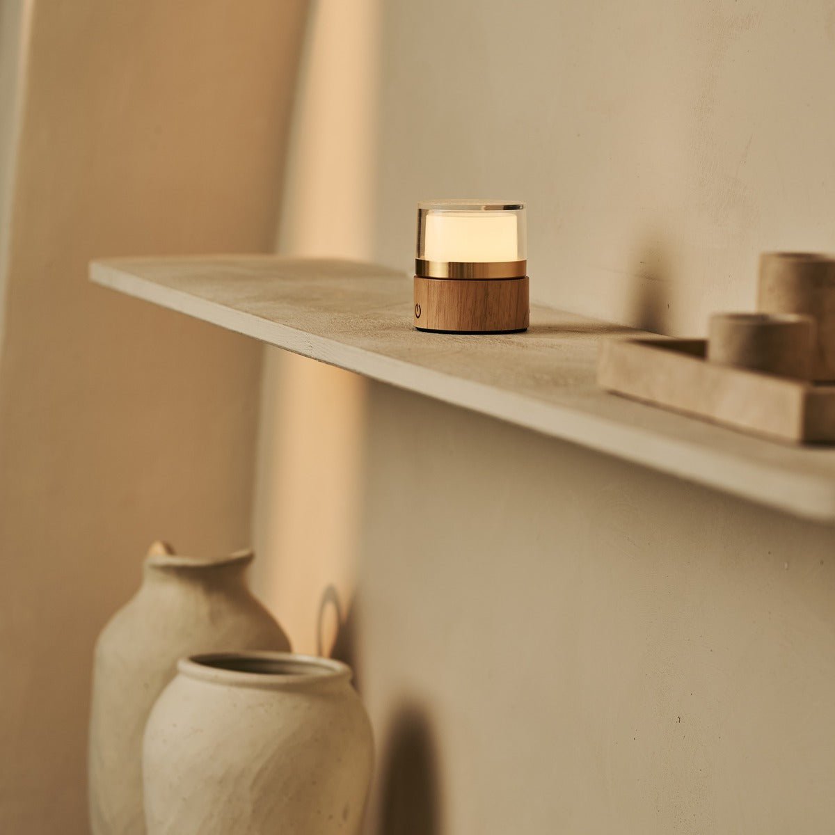 Tavellio-Amsterdam - Leo Lichtbruine compacte oplaadbare lamp - hout, dimbaar licht