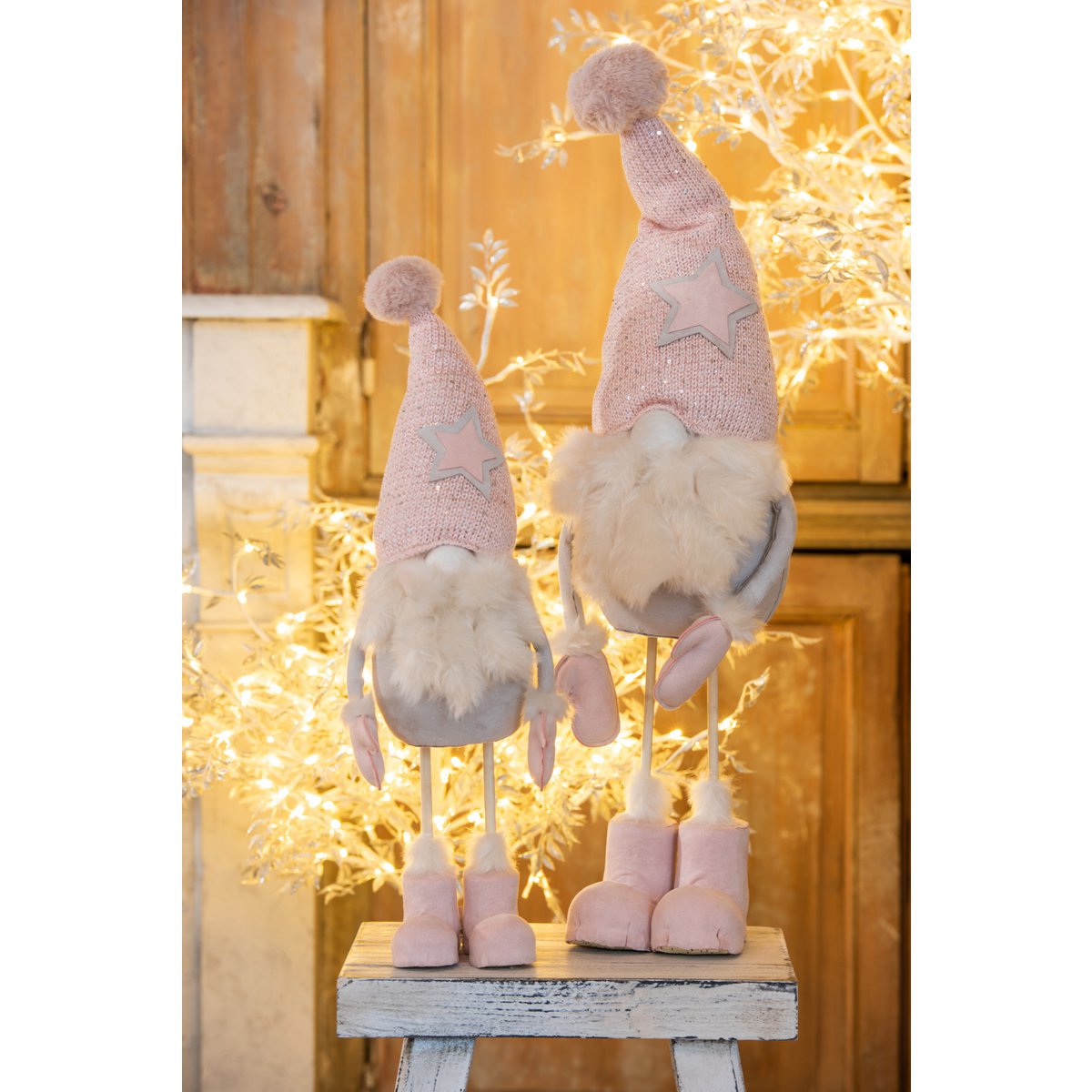 J-Line - Decoratief kerstfiguur 'Kerstman' (Roze, Maat L)