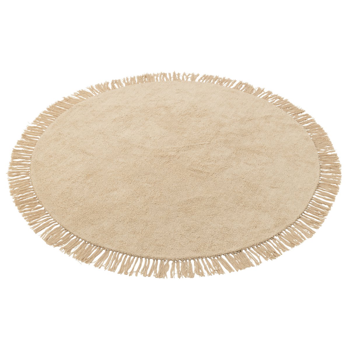J-Line - Tapijt Rond + Franjes - Katoen - Beige