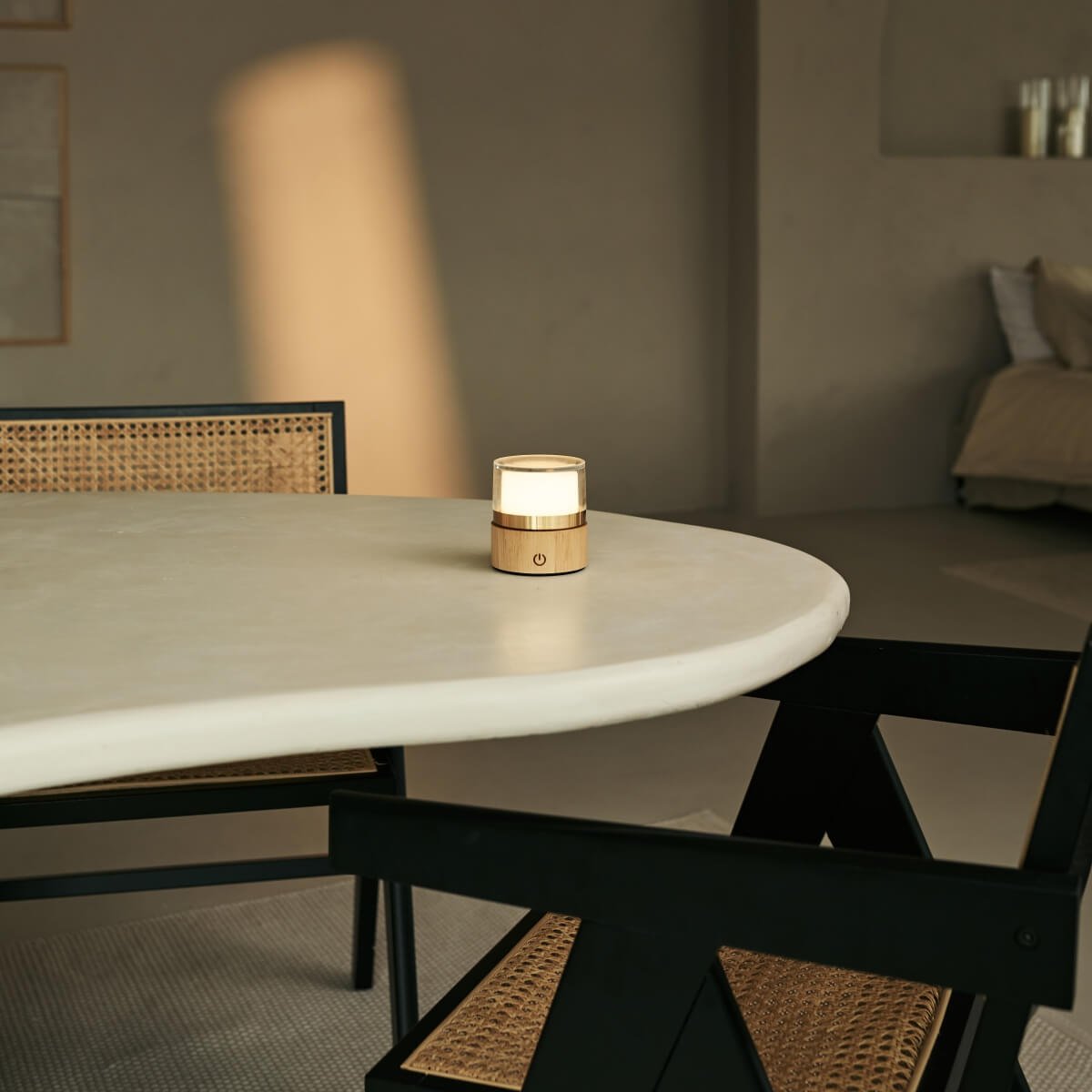 Tavellio-Amsterdam - Leo Lichtbruine compacte oplaadbare lamp - hout, dimbaar licht