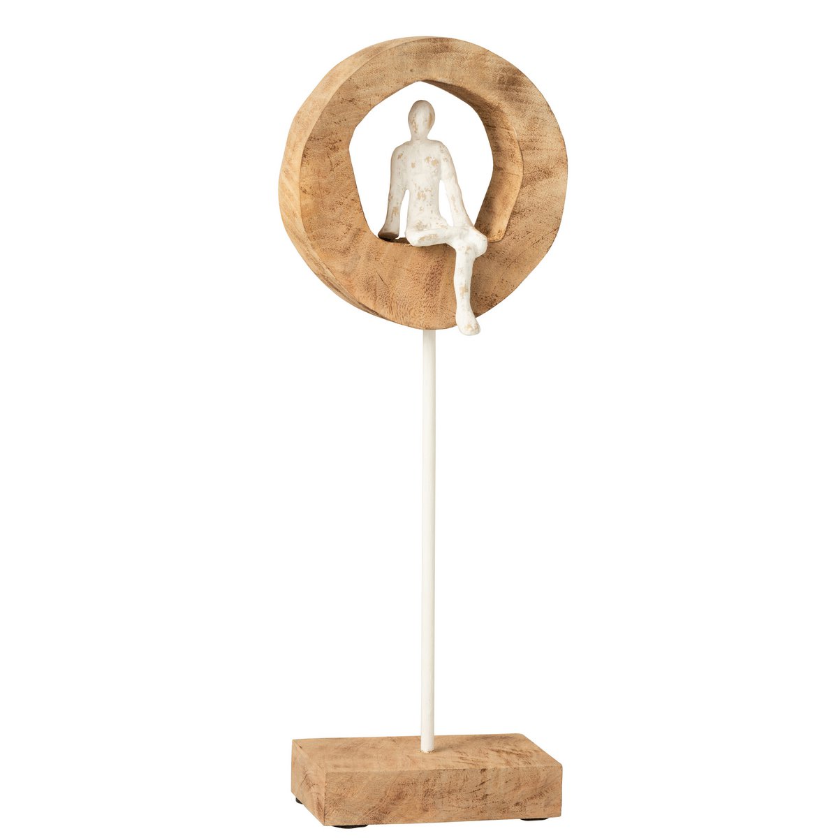 J-Line - Figuur Denker Ring Hoog- Hout/Aluminium - Naturel/Wit