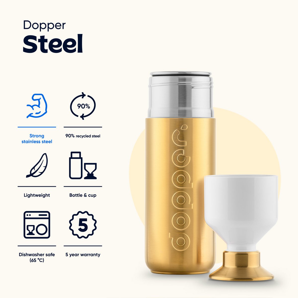 Dopper Stalen Herbruikbare Waterfles Limited Edition Goud 800ml