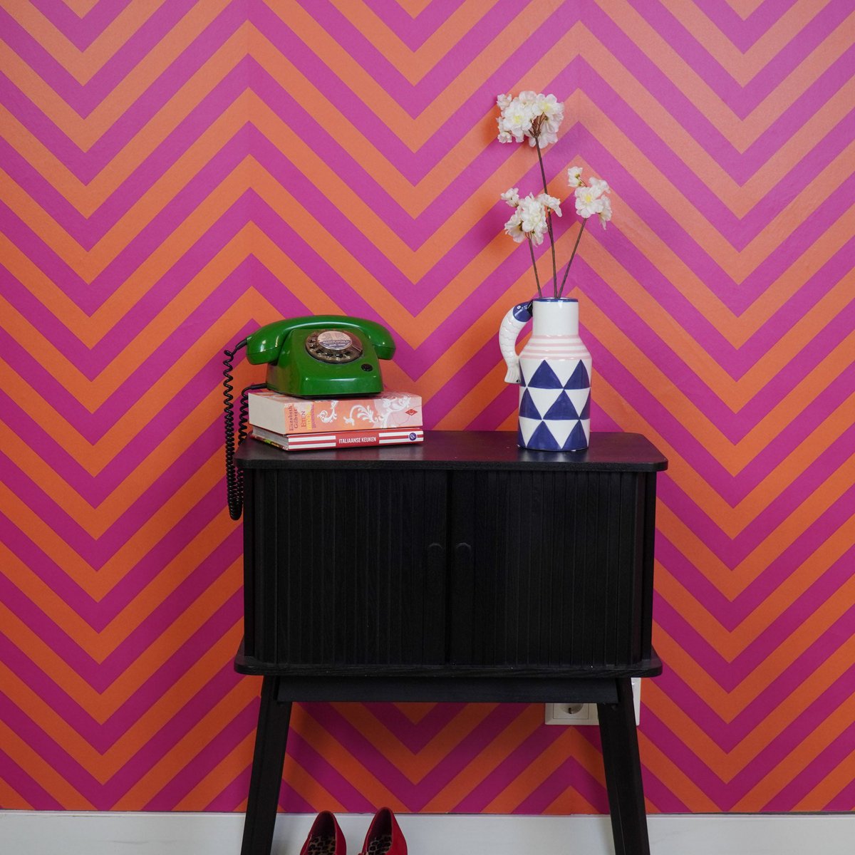 Housevitamin - Vaas - kruik vissen - blauw/wit/roze - 14x11x21,5 cm