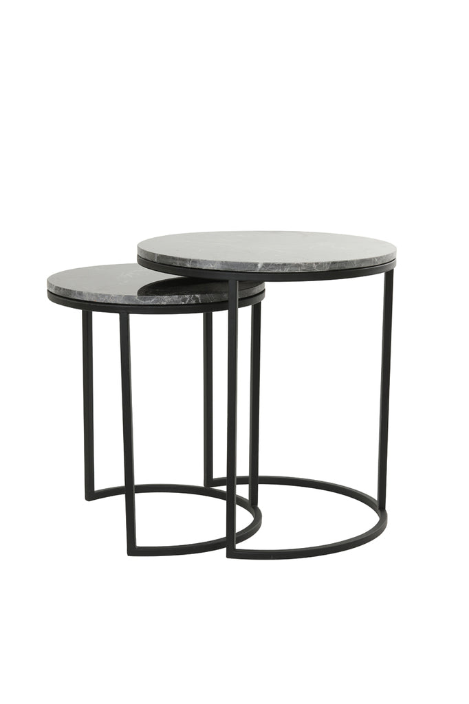 Light & Living - Bijzettafels 'Alfio' (Set van 2, Brown Marble Black)