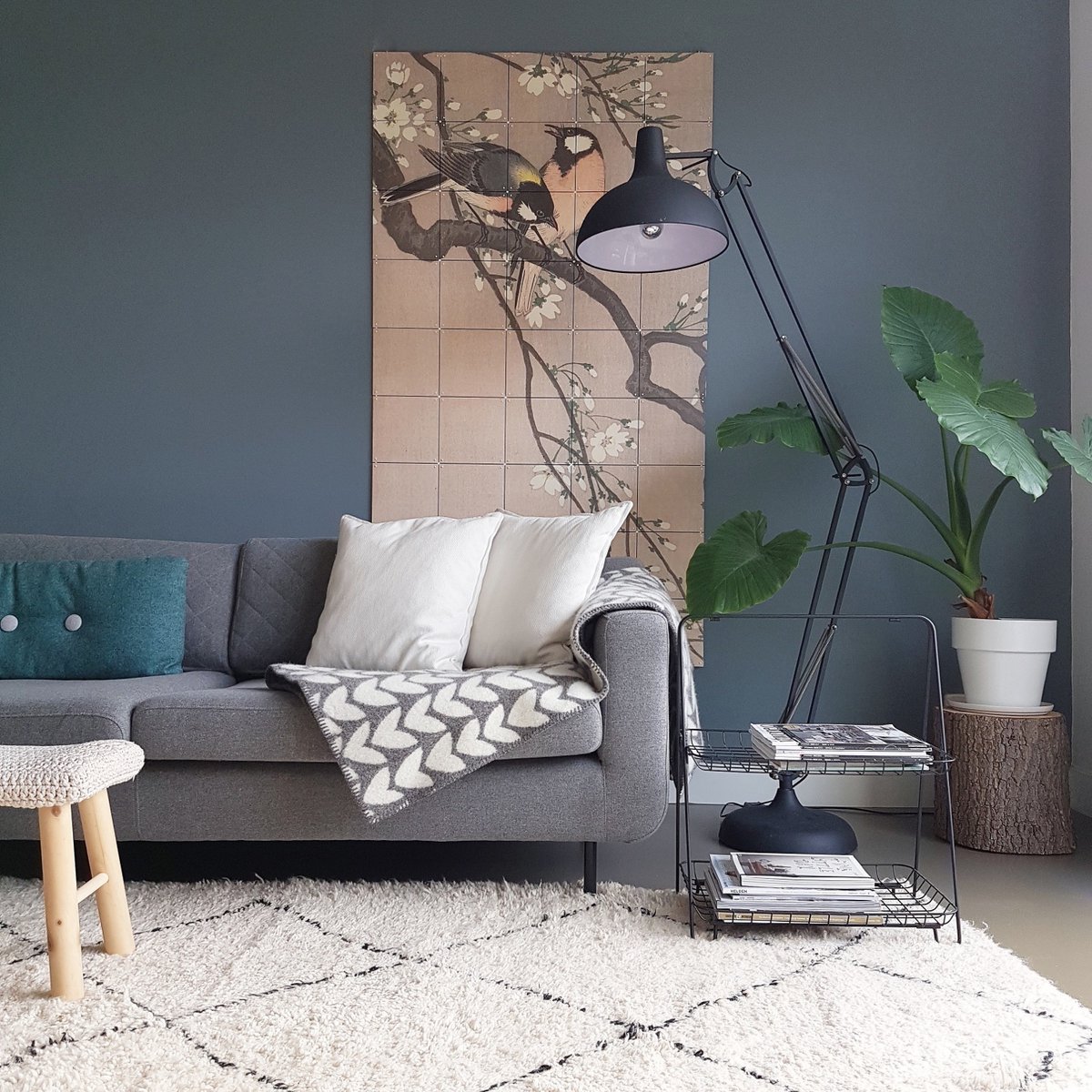 IXXI - Vogels op een Kersentak Wall art - Poster - Wanddecoratie - S - grey