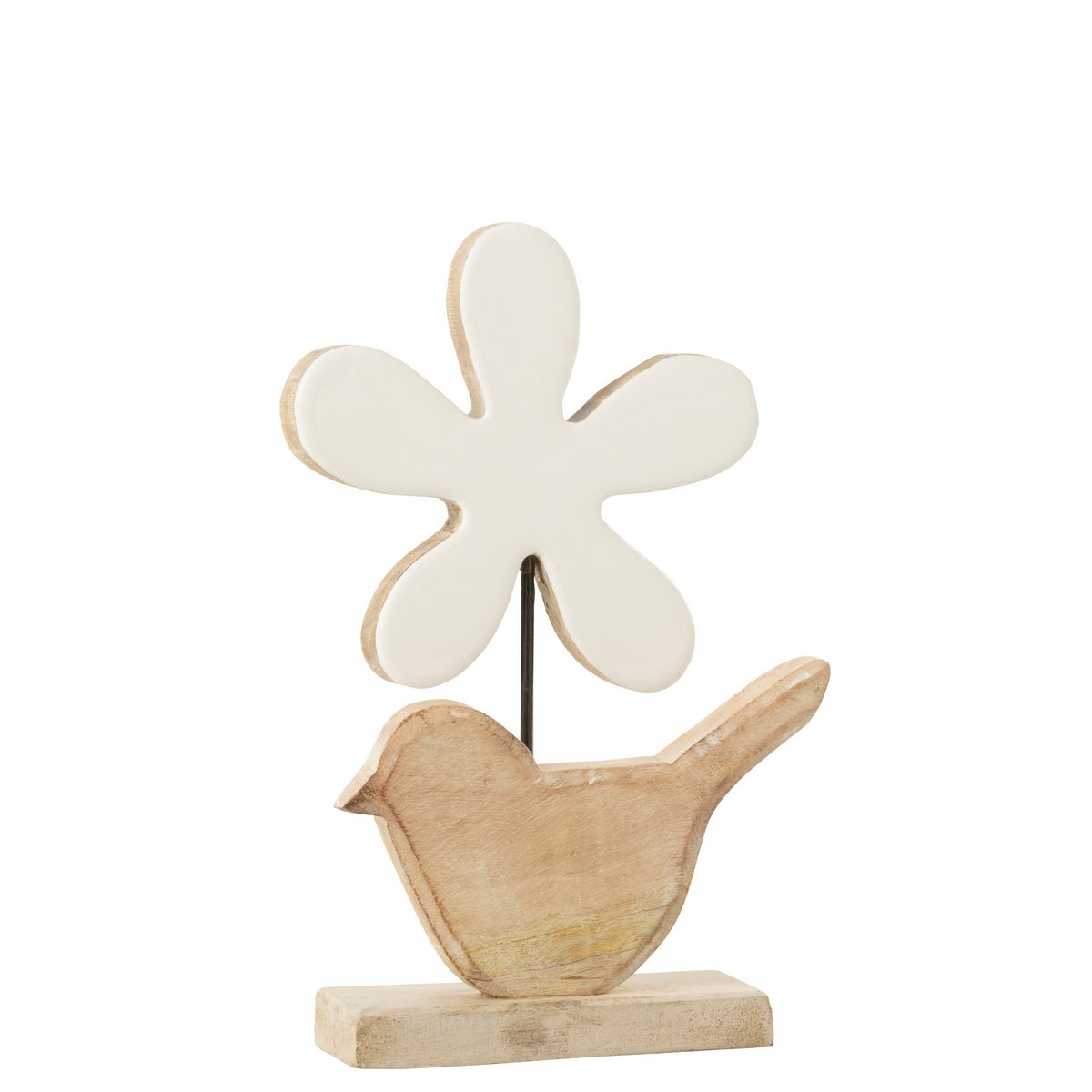 J-Line - Decoratie Vogel Met Bloem - Hout - Wit - Large