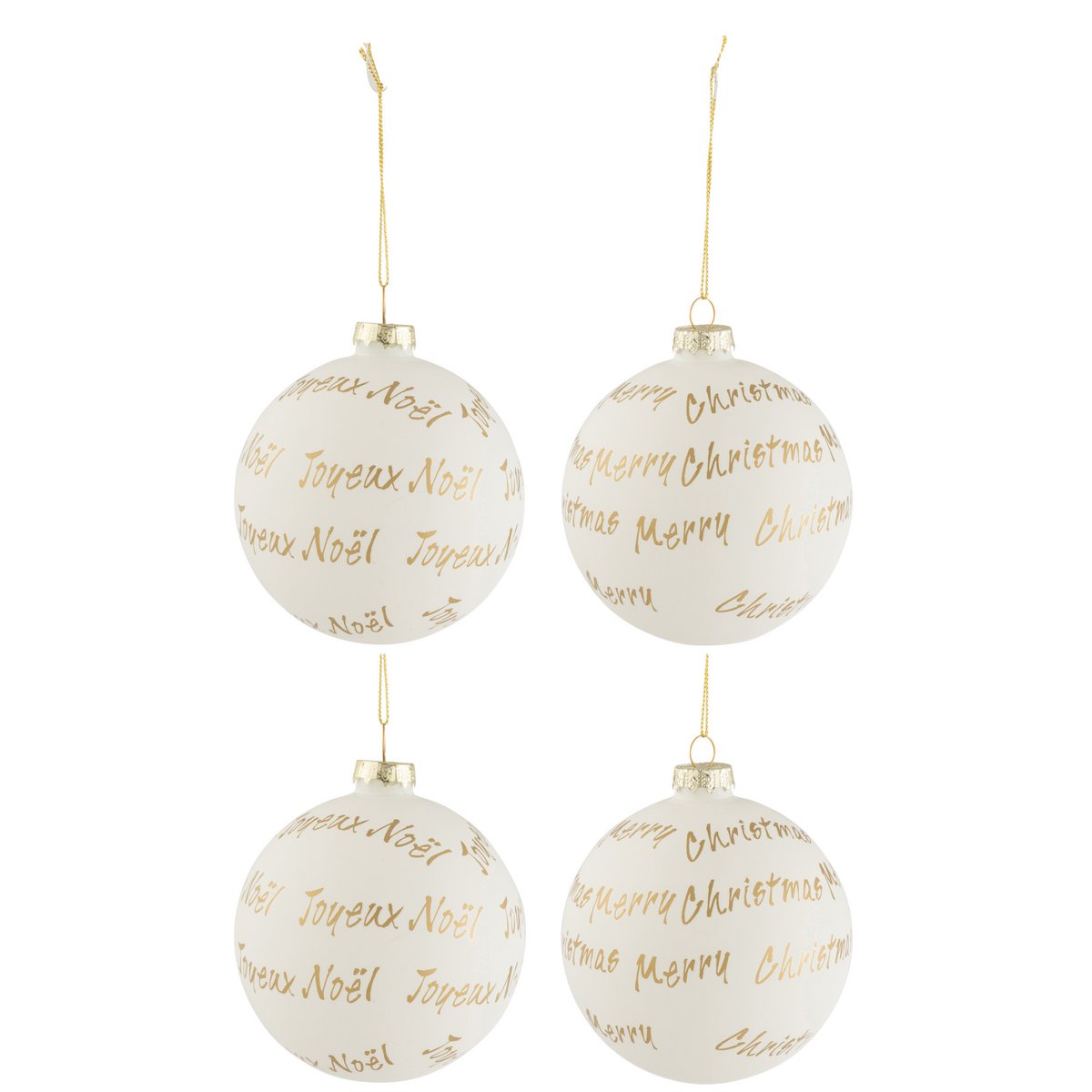 J-Line - Doos met kerstballen 'Jarl' (Set van 4, Wit/Goud)